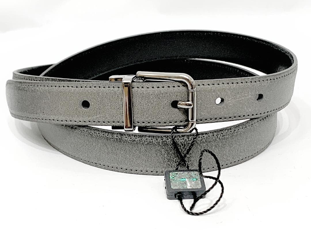 [新品]ドルチェ＆ガッバーナ グレー細レザーベルト 男女兼40[正規]