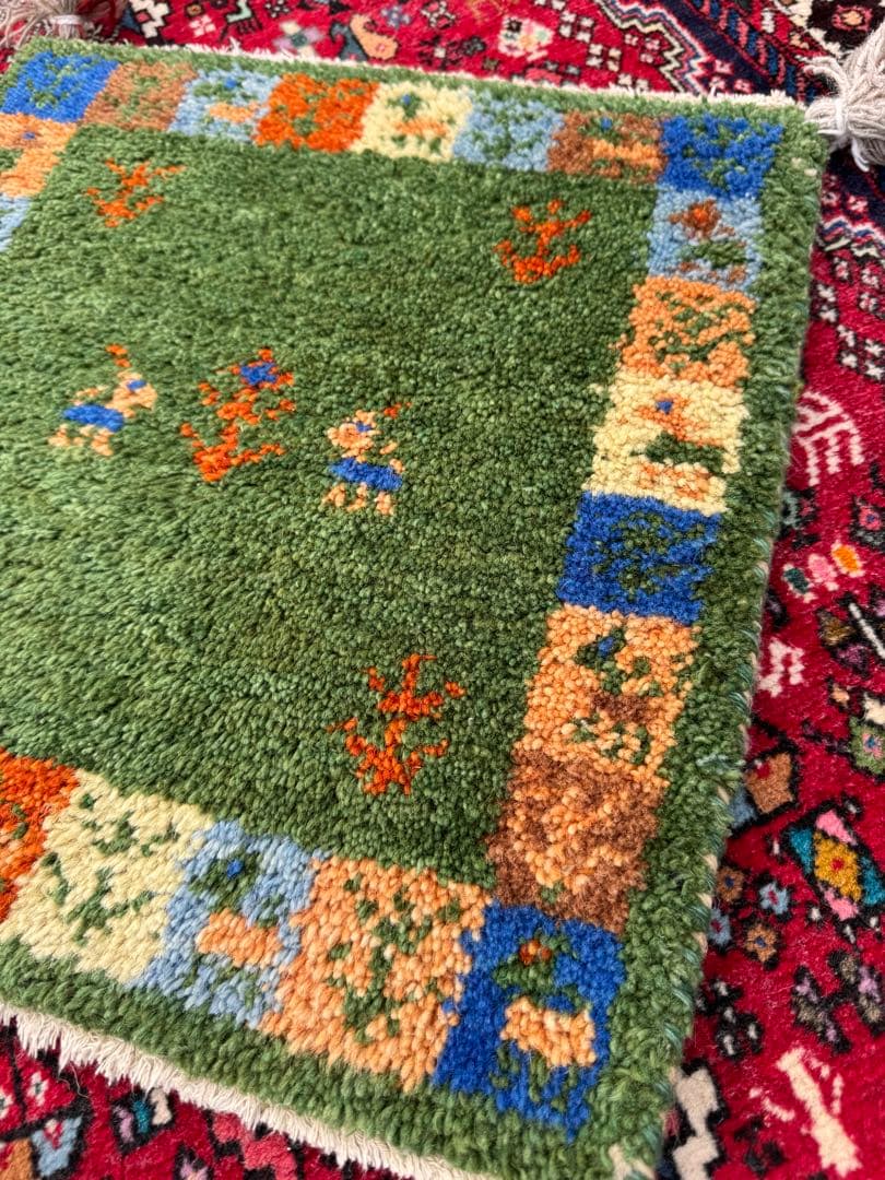 光*様 イラン製 手織りギャッベ 3枚セット 緑×ベージュ×赤 幸せの木 ウール