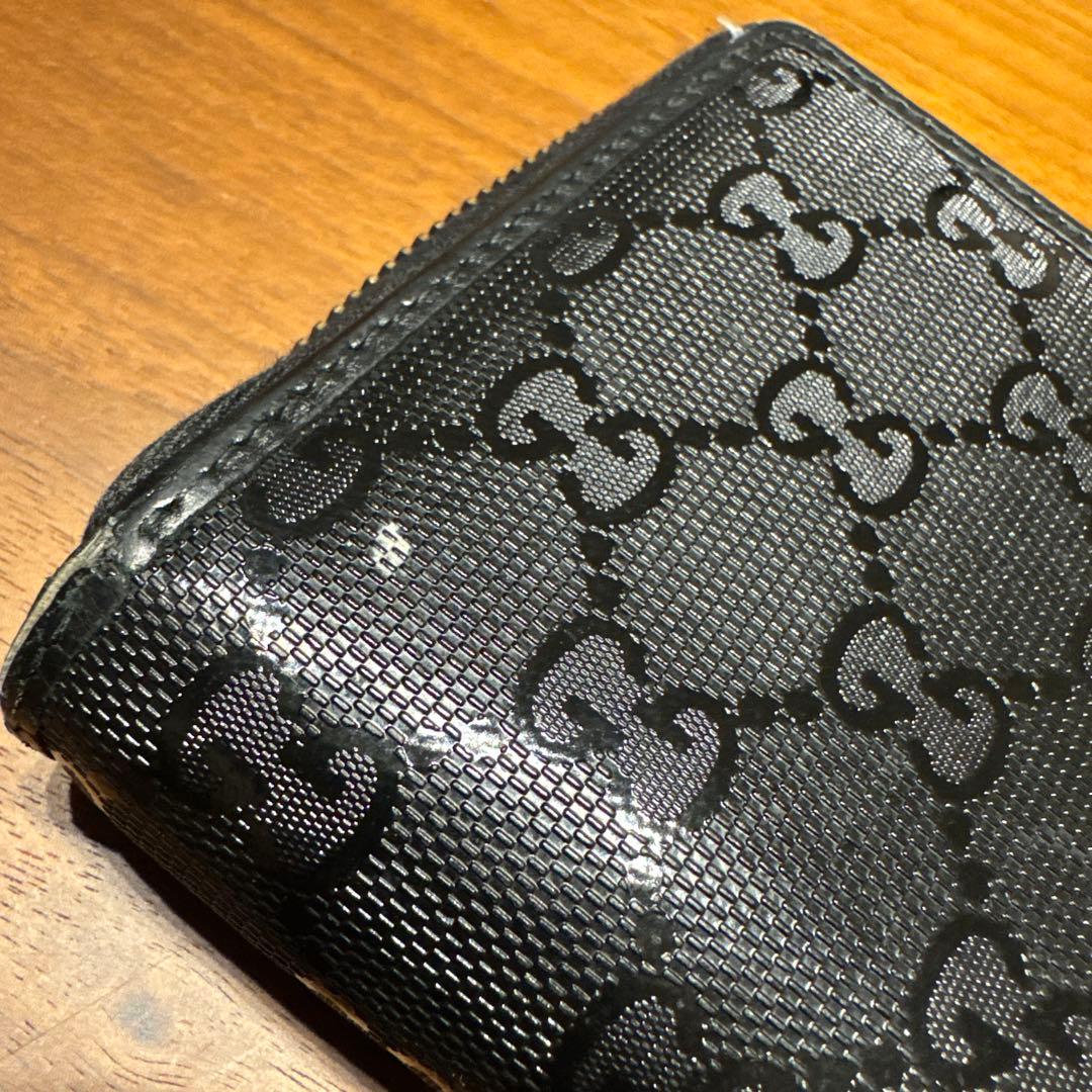 GUCCI ブラックレザー長財布、GGパターンデザイン