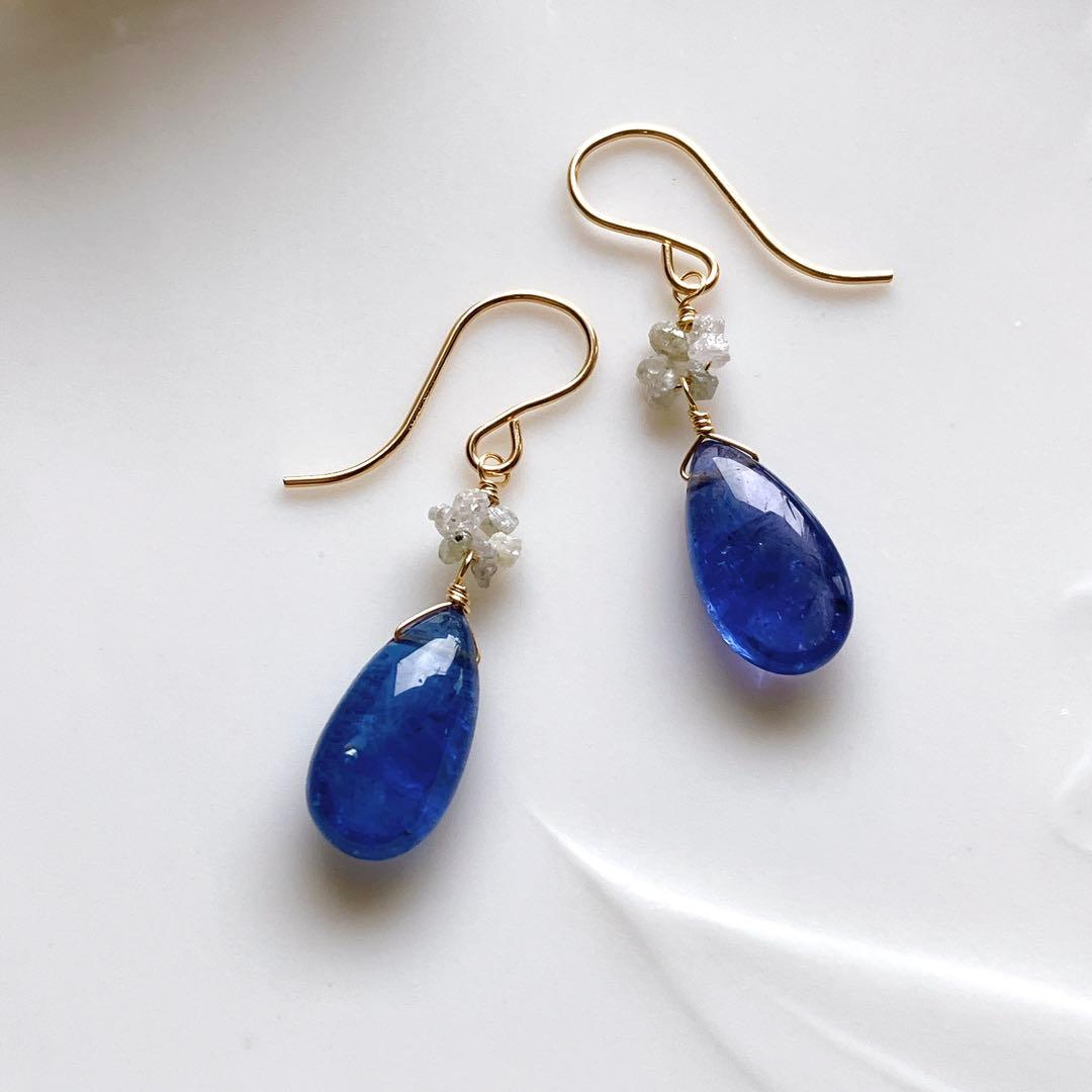 Kaya◆大粒タンザナイト×ホワイトダイヤモンドピアス✧14kgf