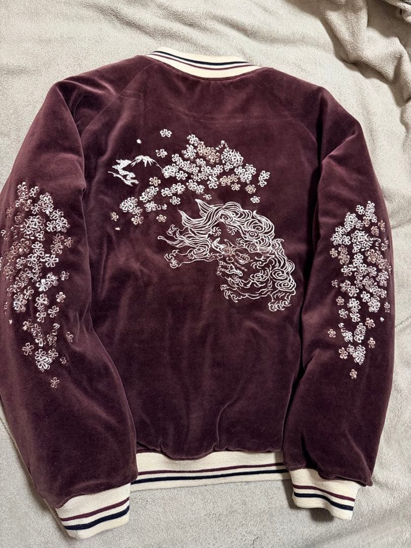 ２面用 TK Takeo ベロア ライオン 桜 日本 スカジャン vintage