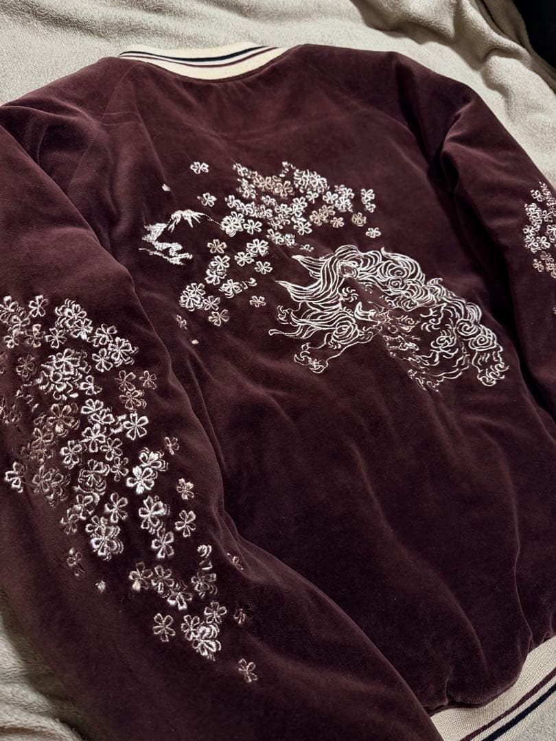 ２面用 TK Takeo ベロア ライオン 桜 日本 スカジャン vintage