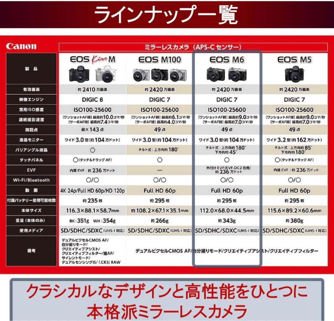 Canon ミラーレス一　EOS M6 レンズキットEF-M15-45mm