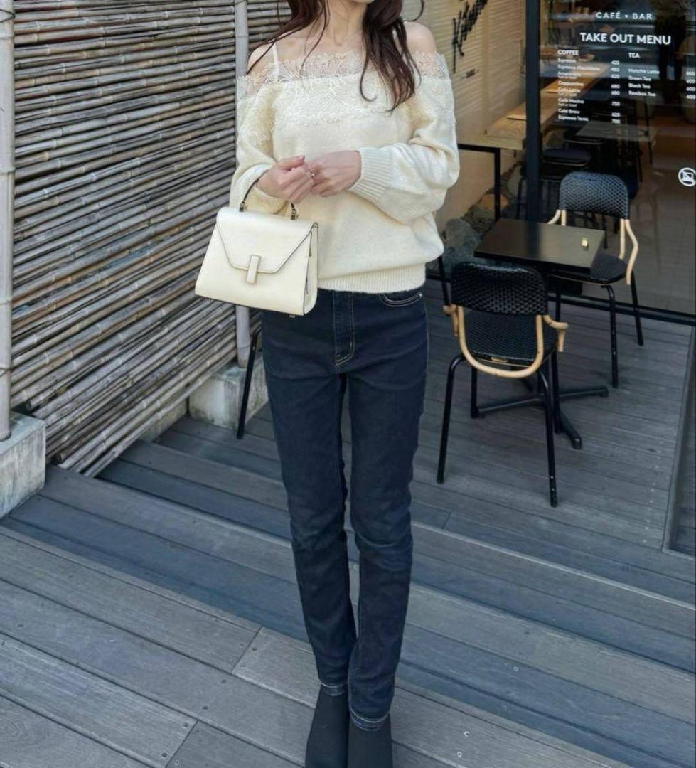 【正規品】レーストリミングオフショルニットプルオーバー SNIDEL