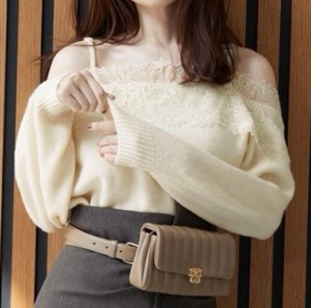 【正規品】レーストリミングオフショルニットプルオーバー SNIDEL