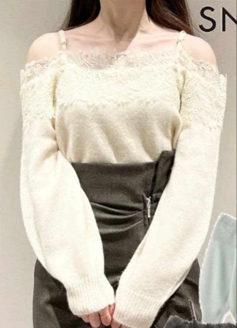 【正規品】レーストリミングオフショルニットプルオーバー SNIDEL