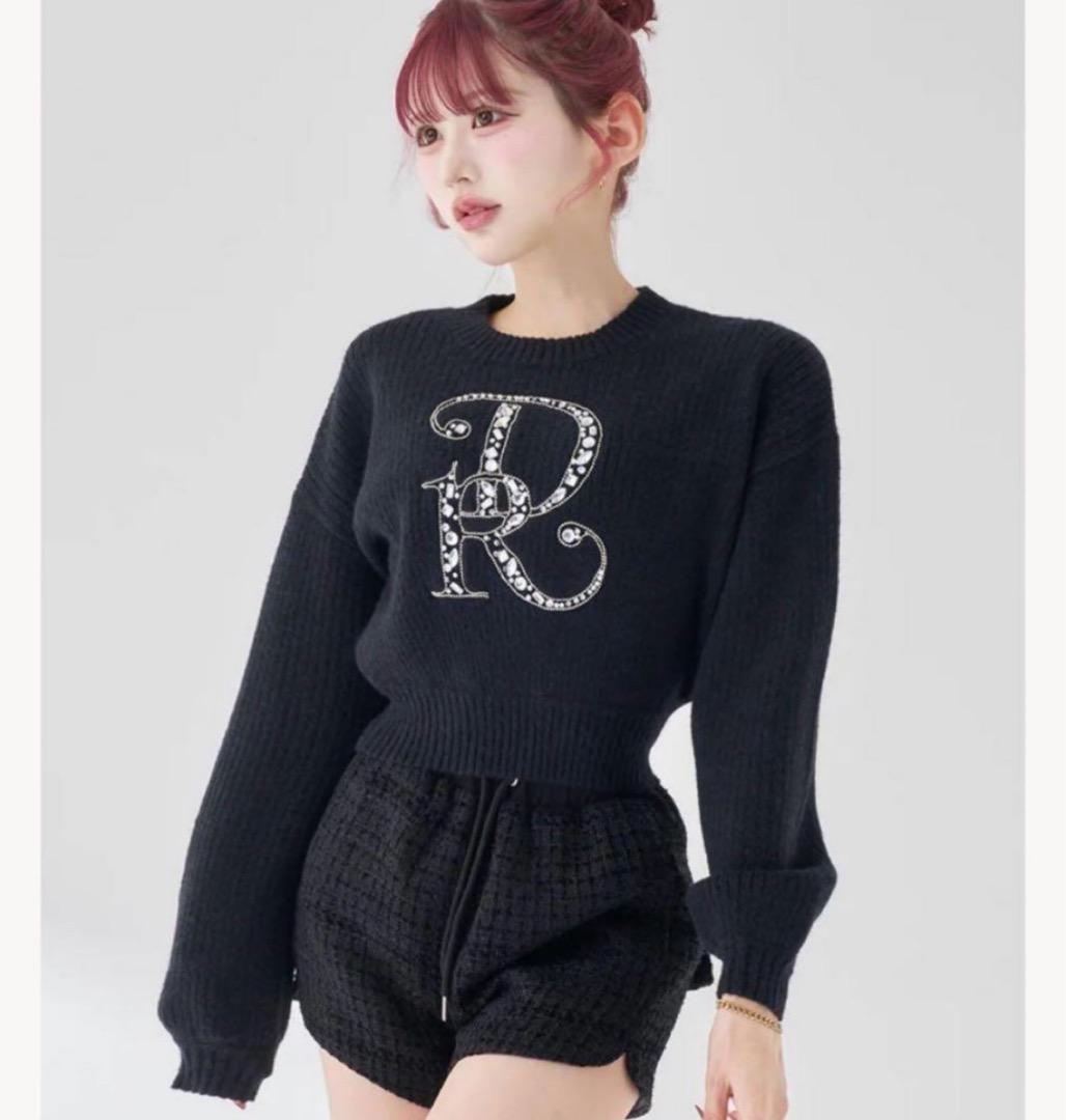 Darich ダーリッチ DRビジューボリュームリブニットトップス ブラック