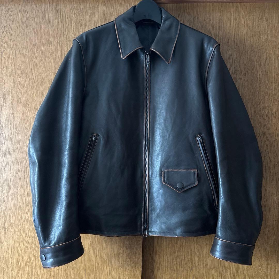 【美品】ÉDIFICEラムレザーフレンチ　　　アンティーク ライダースジャケット