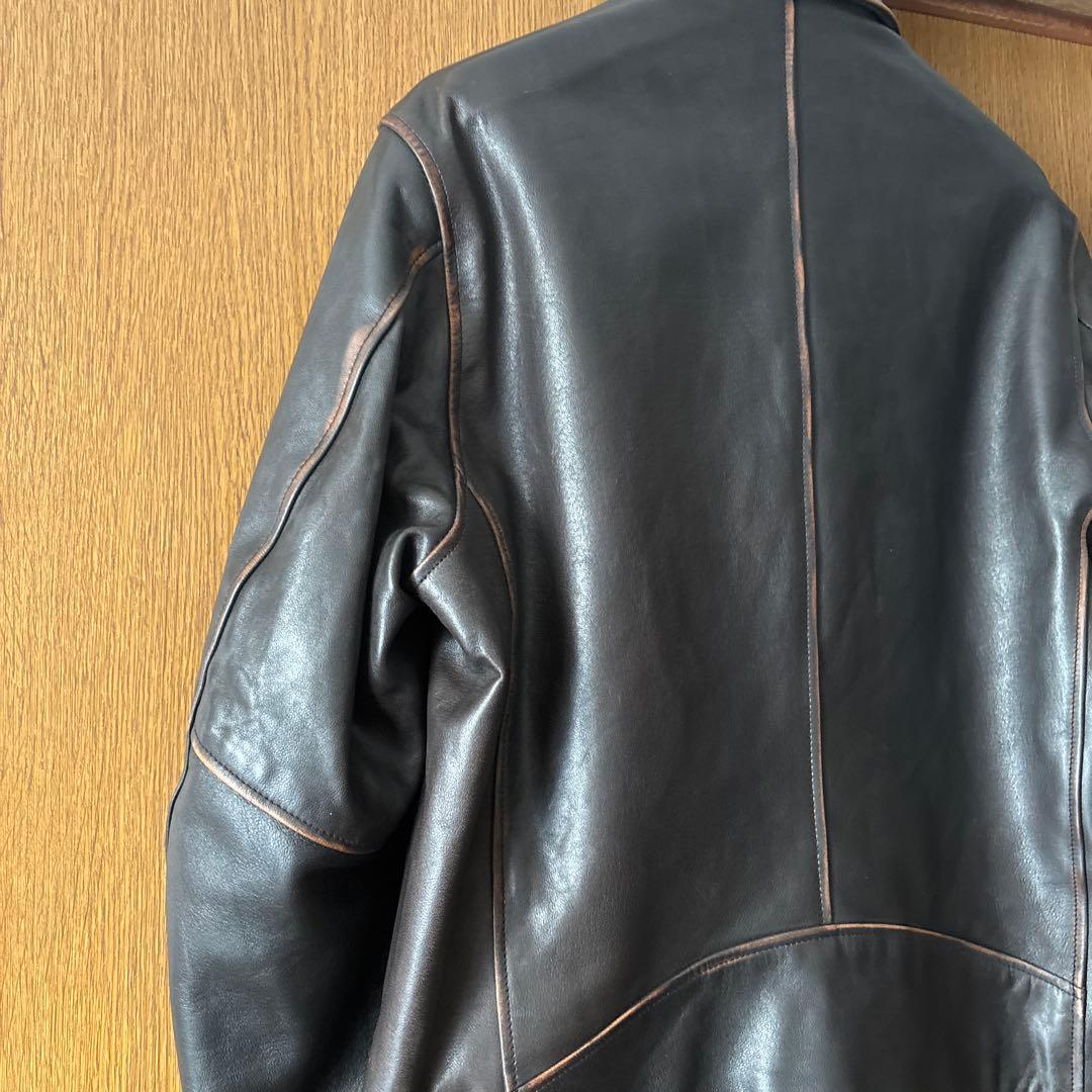 【美品】ÉDIFICEラムレザーフレンチ　　　アンティーク ライダースジャケット