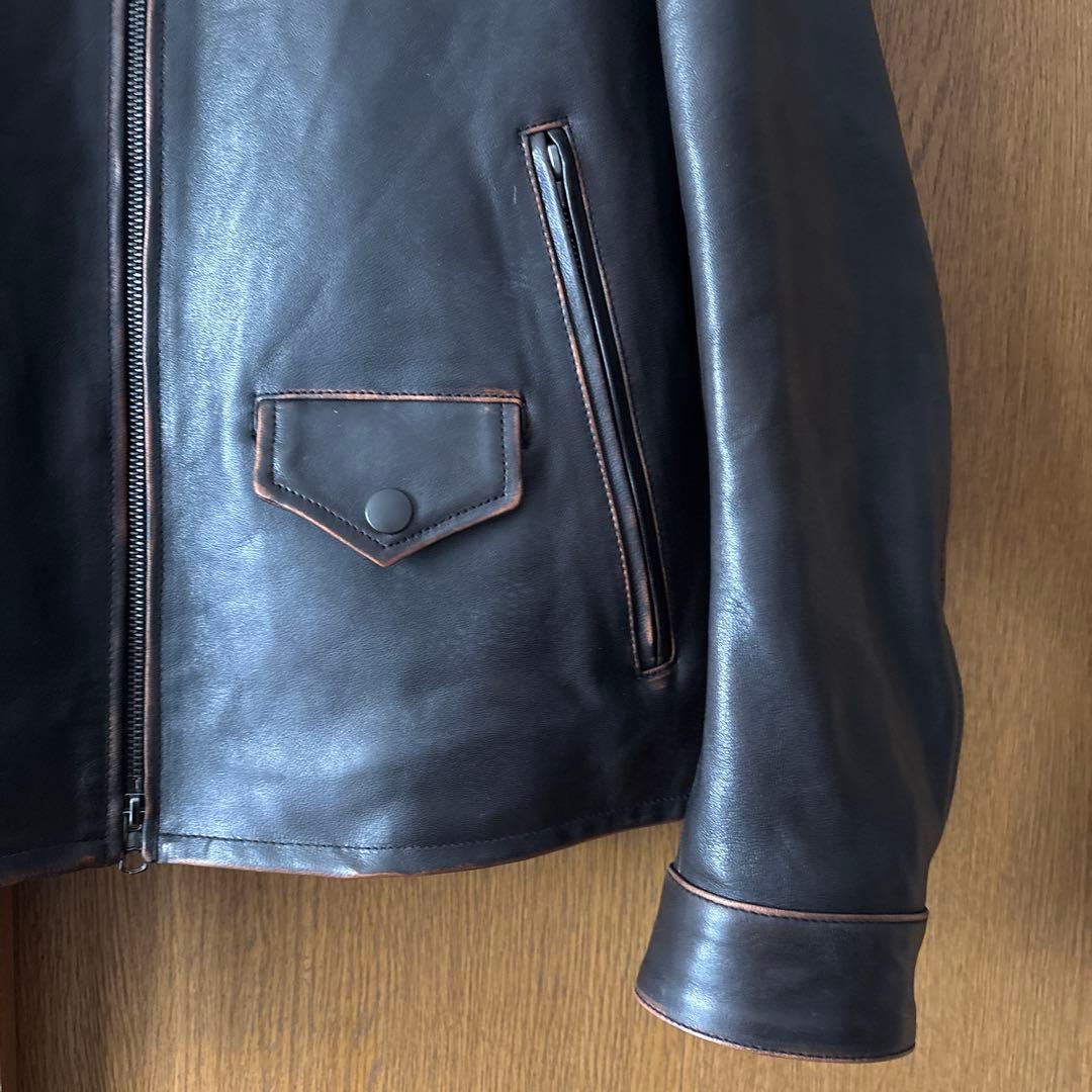 【美品】ÉDIFICEラムレザーフレンチ　　　アンティーク ライダースジャケット