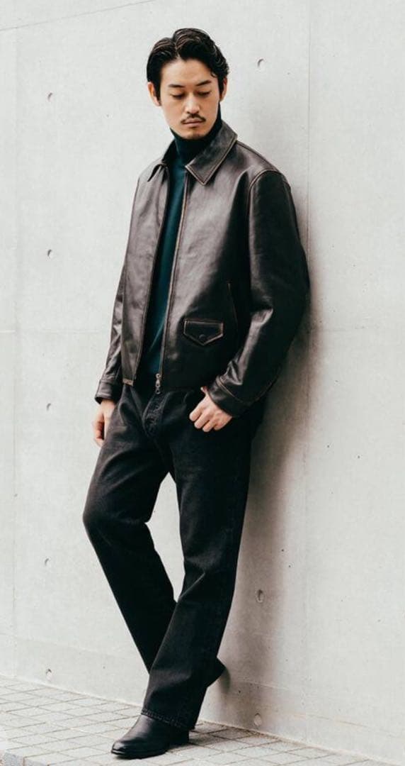 【美品】ÉDIFICEラムレザーフレンチ　　　アンティーク ライダースジャケット