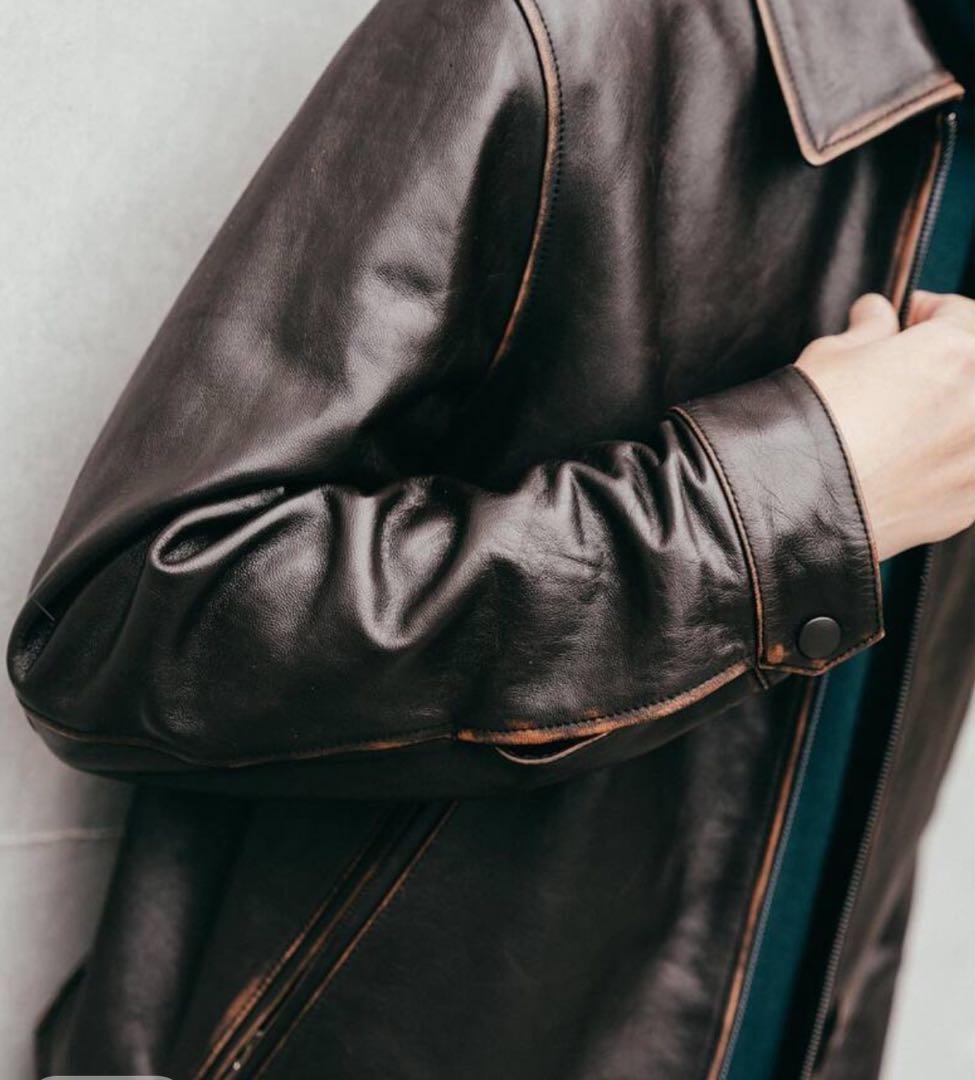 【美品】ÉDIFICEラムレザーフレンチ　　　アンティーク ライダースジャケット