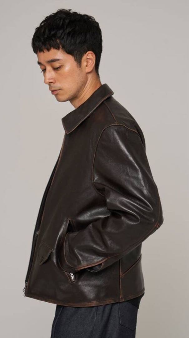 【美品】ÉDIFICEラムレザーフレンチ　　　アンティーク ライダースジャケット