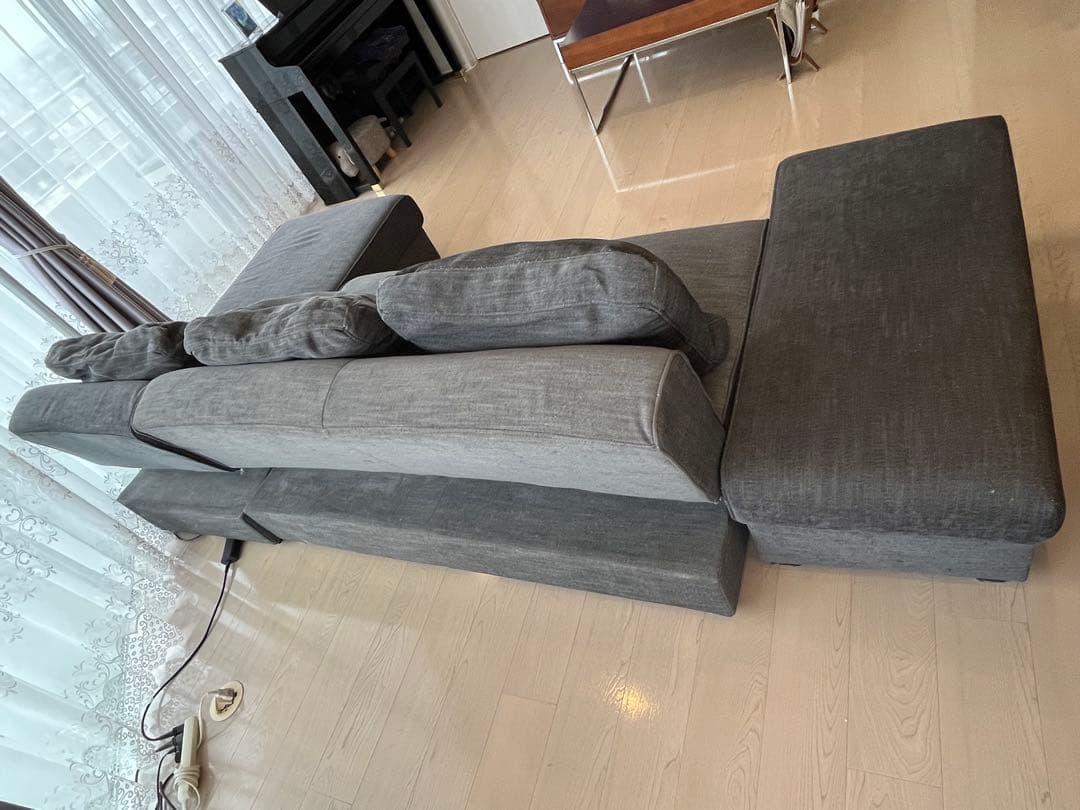 qee【引取限定】大塚家具カウチソファ2点＋オットマン ソファベッド 布張