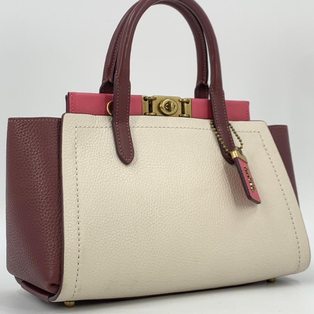 コーチ トループ キャリーオール 2way ハンドバッグ 本革 バイカラー