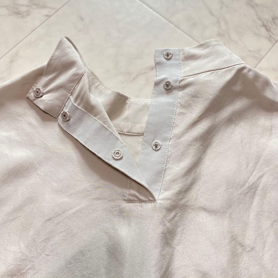 美品✨SOEJU シルク100% ボウタイブラウス　ライトグレー　洗える