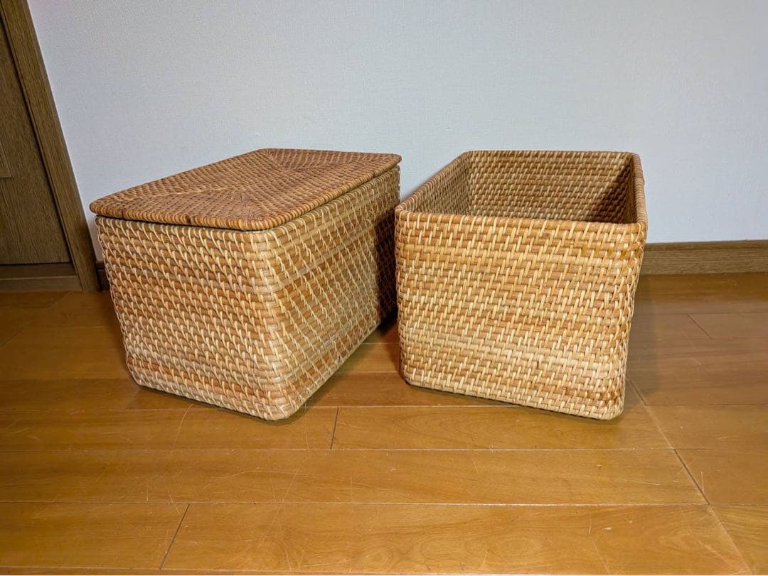 ■送料込■無印良品 重なるラタン長方形バスケット ラタンカゴ インサート収納