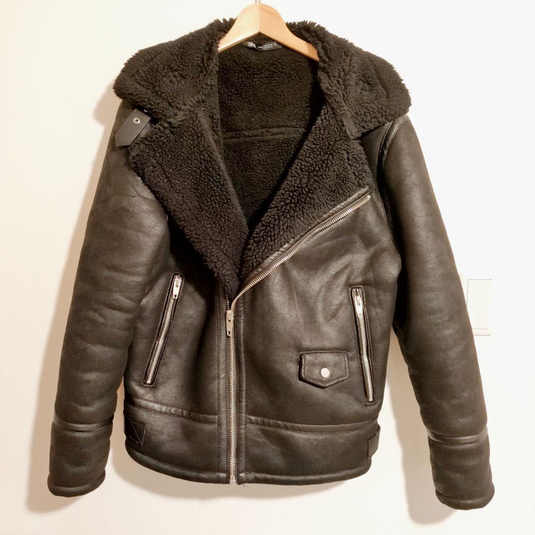 【極美品】ZARA ザラ フェイクムートン ライダースジャケット XL 黒 ボア