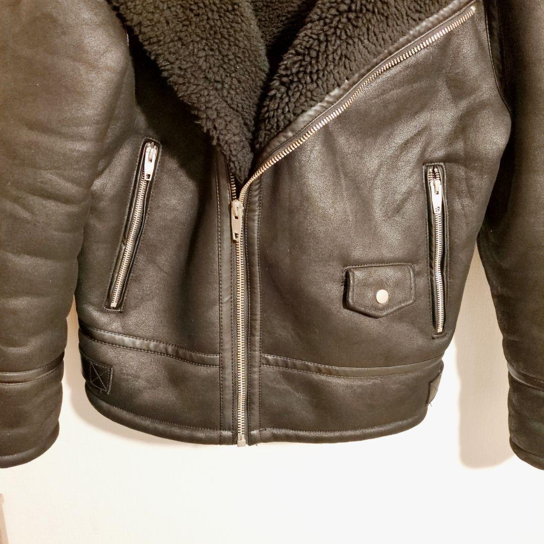 【極美品】ZARA ザラ フェイクムートン ライダースジャケット XL 黒 ボア