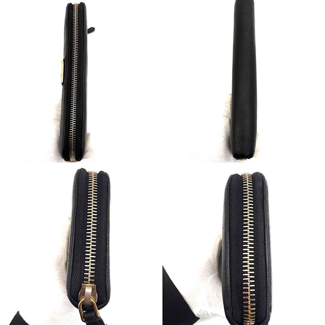 PRADA　三角ロゴ　サフィアーノレザー　ゴールド　ラウンドファスナー　黒