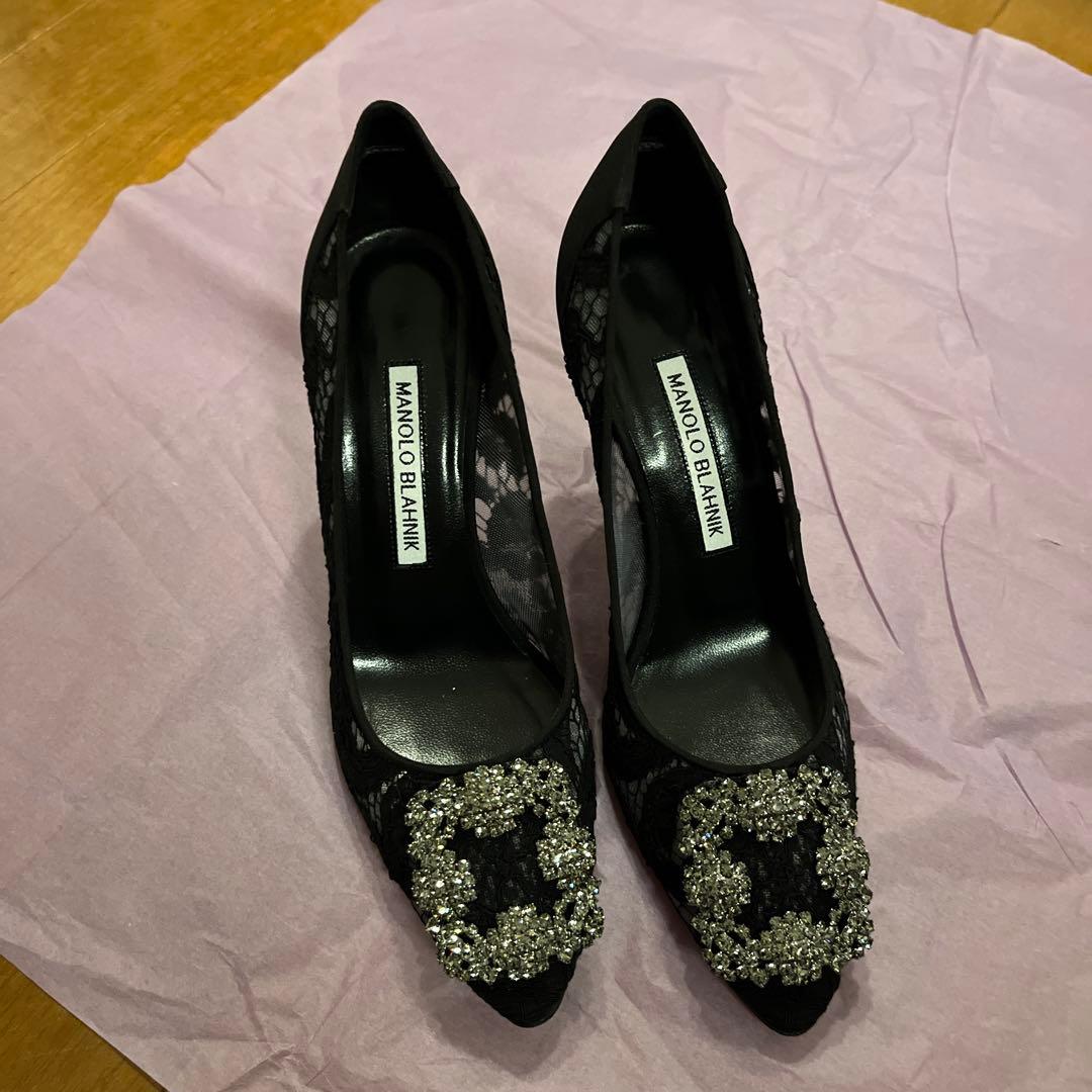 キャメロン様　極美品マノロハンギシ　レース ブラック 35.5（22.5）