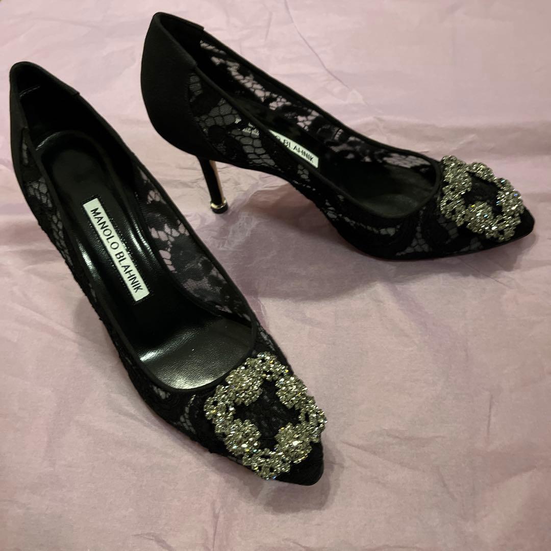 キャメロン様　極美品マノロハンギシ　レース ブラック 35.5（22.5）