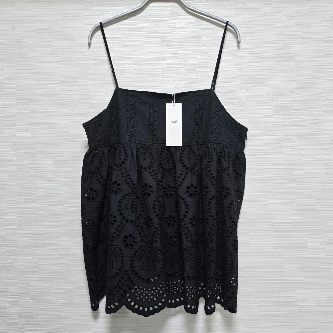 新品 23区【洗える】コットンエンブロイダリー キャミソール 44 ブラック系