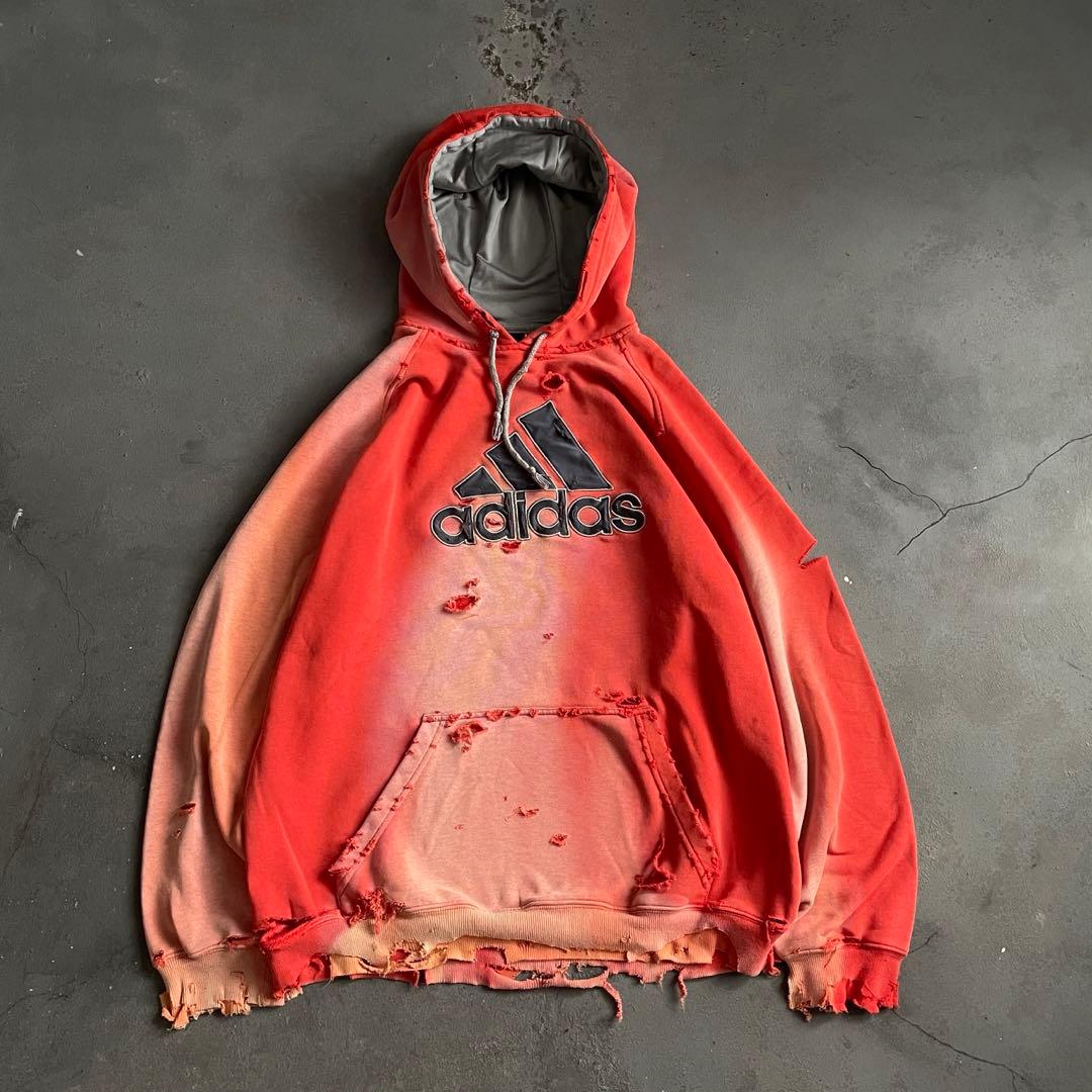 y2k“broken”鬼フェード“襤褸“4XO”フードboro sweat