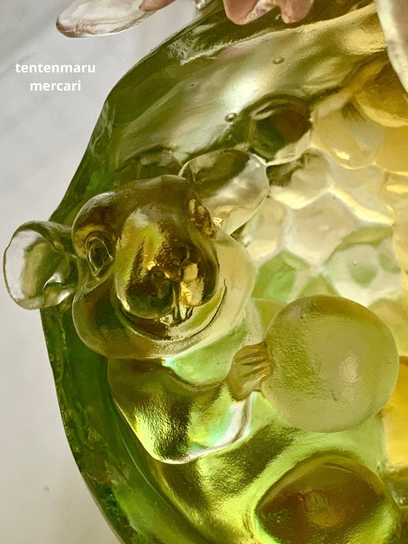 リ*ー様 琉璃工房 ☆ ガラスオブジェ ☆ ネズミとお花モチーフ ☆ 美品