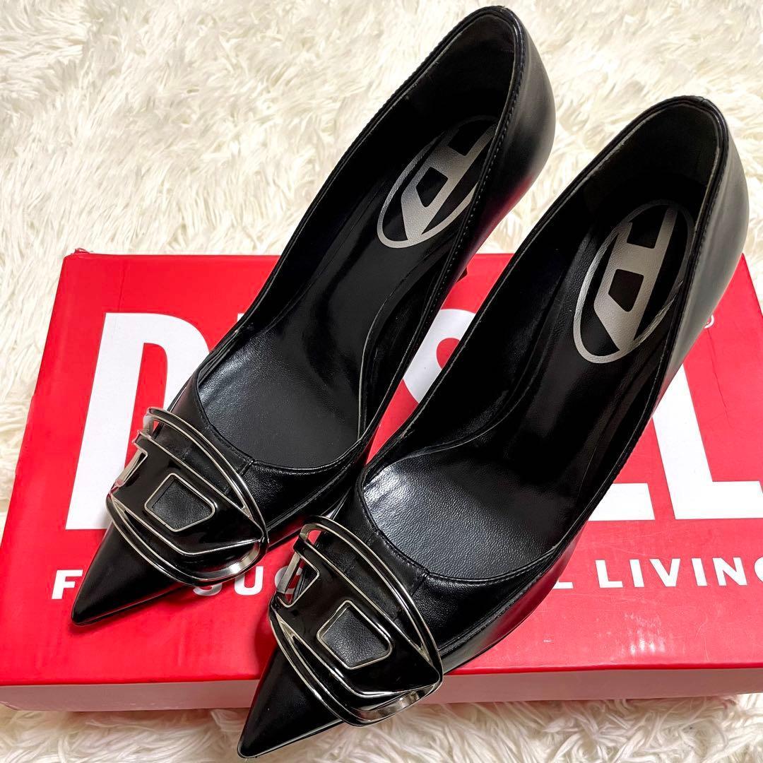 ✨極美品✨ディーゼル ハイヒール ポインテッドトゥ レザー ブラック バックル