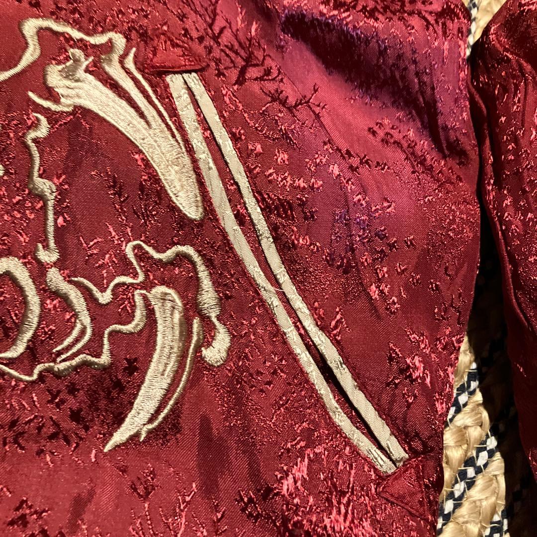 商*盛様 ドラゴン刺繍 バーガンディ スカジャン　鯉　龍　花旅旅団