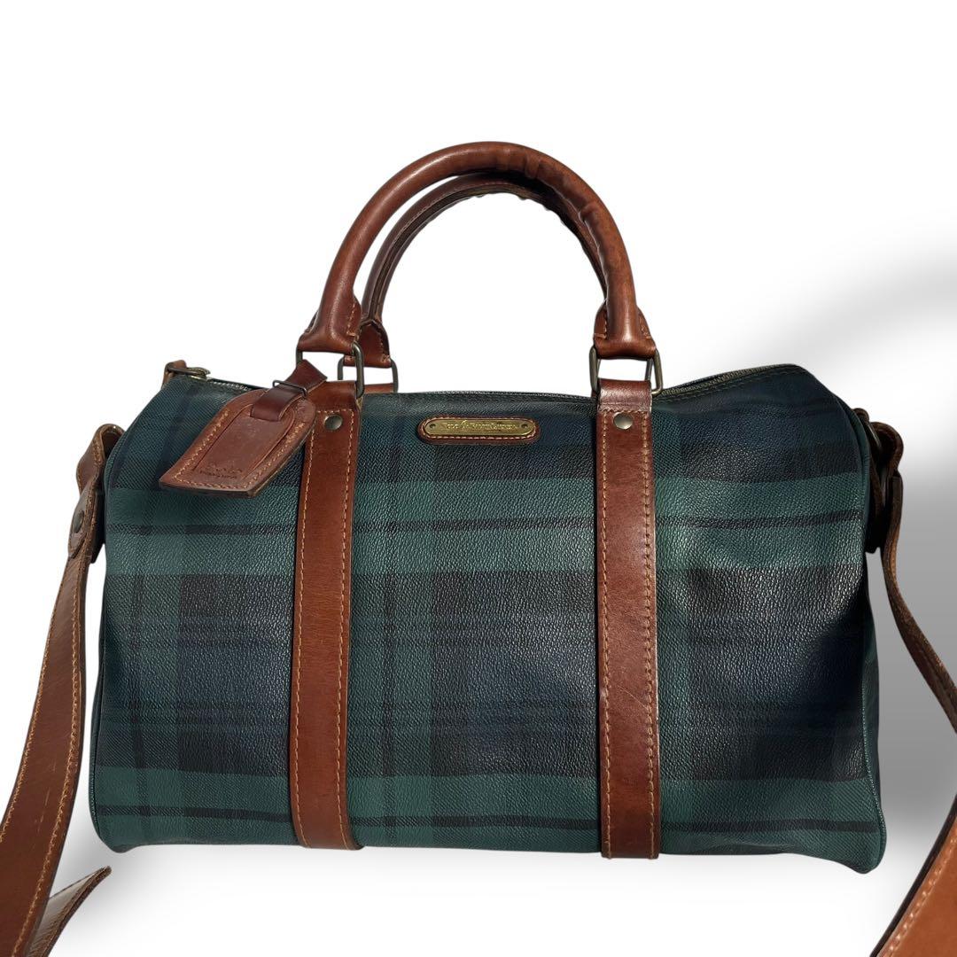 ポロラルフローレン 2way ミニボストンバッグ ショルダー チェック柄 PVC