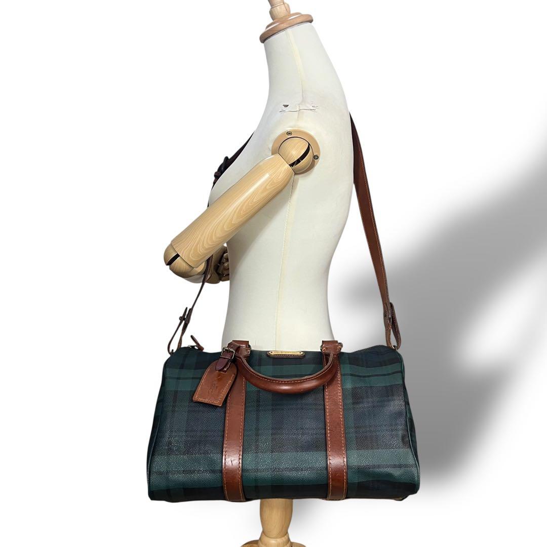 ポロラルフローレン 2way ミニボストンバッグ ショルダー チェック柄 PVC