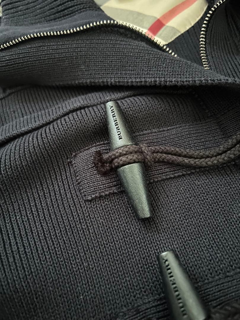 【美品】バーバリーロンドン　ダッフルニットコート　 ノバチェック　ネイビー　2