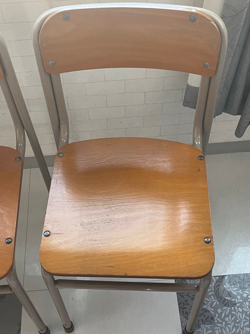 昭和レトロ 学校椅子 4脚セット 木製 スチール ビンテージ カフェ 会議用