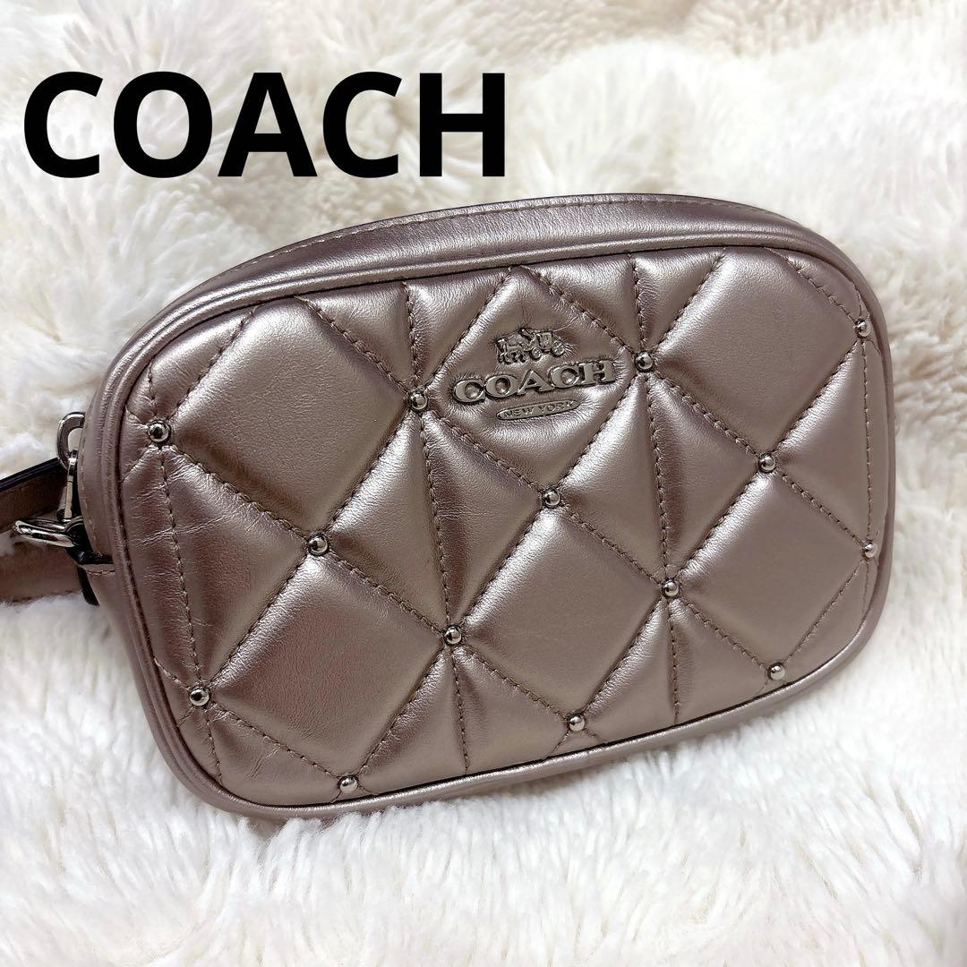 コーチ ウエストバッグ メタリック キルティング スタッズ ボディバッグ
