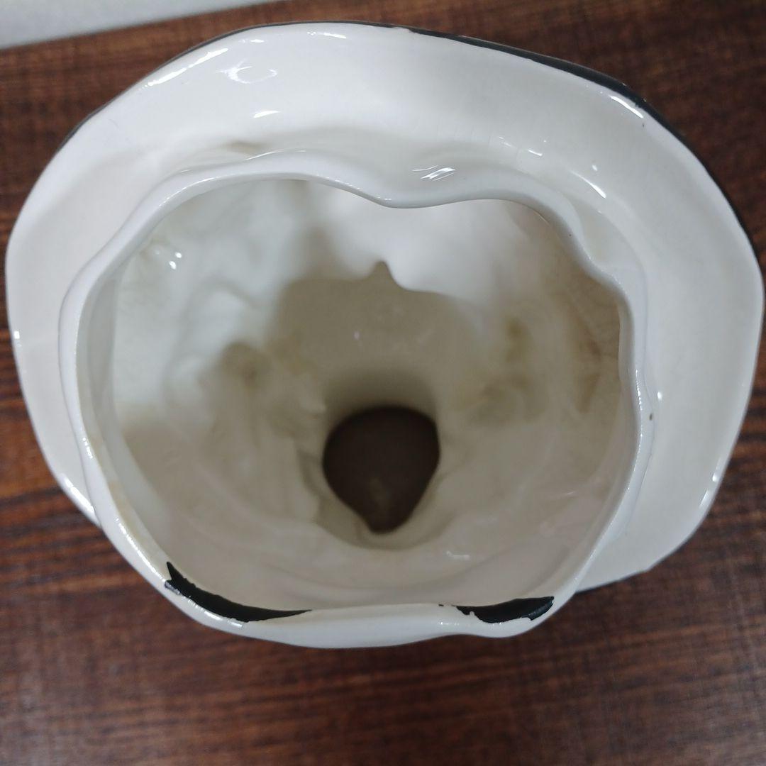 ビンテージ　レディヘッドベース　白い帽子を被った女性の陶器製の置物花瓶