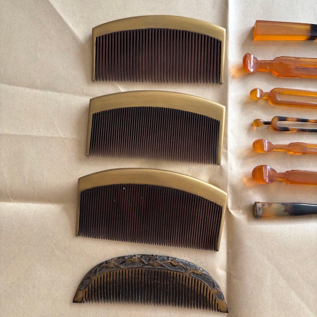 本べっ甲　べっ甲 かんざし 髪飾り 鼈甲 櫛　折り鶴　着物　19点まとめ売り