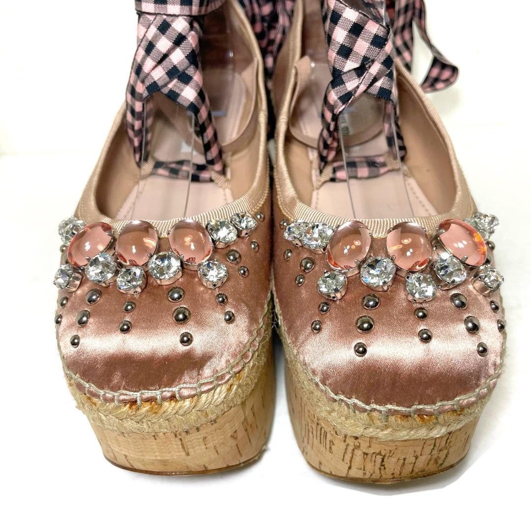 美品 MIUMIU ミュウミュウ 35 1/2 ビジュー厚底パンプス