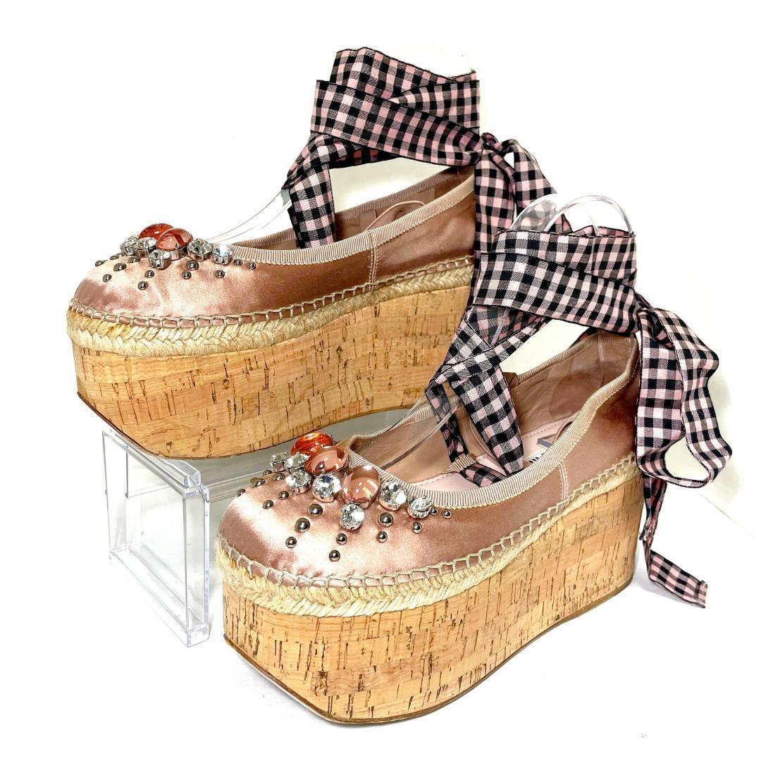 美品 MIUMIU ミュウミュウ 35 1/2 ビジュー厚底パンプス