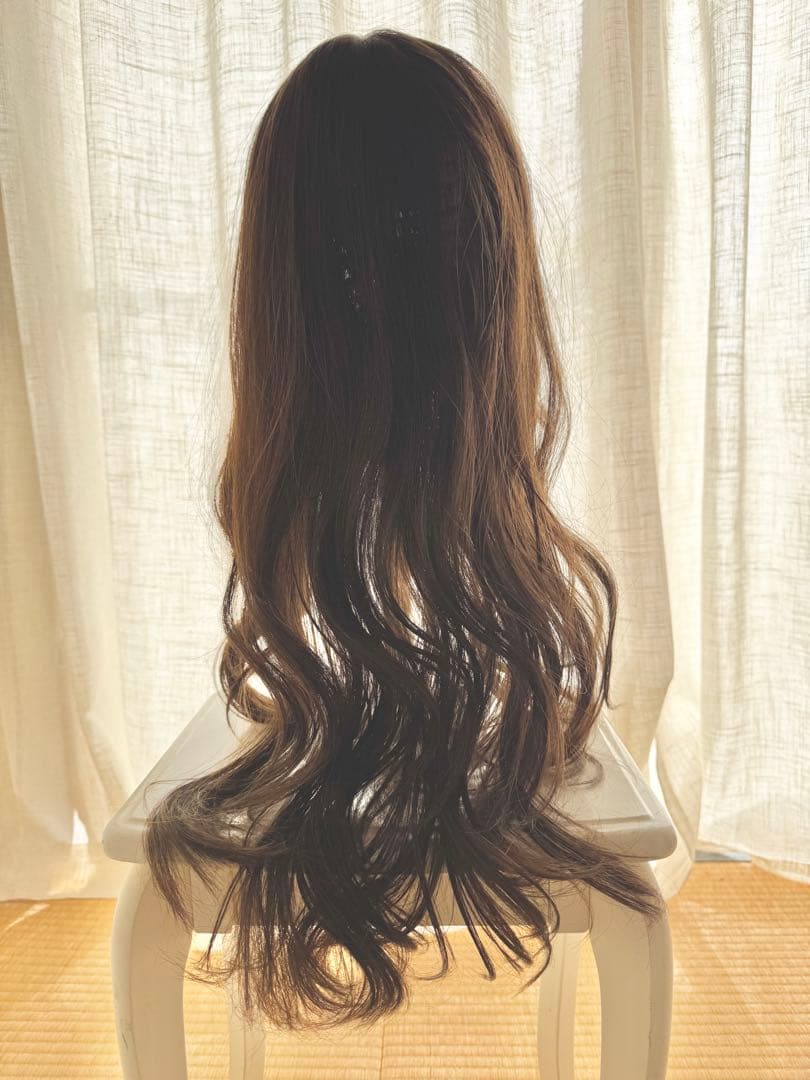 ブラウン ロングウェーブウィッグ 前髪あり