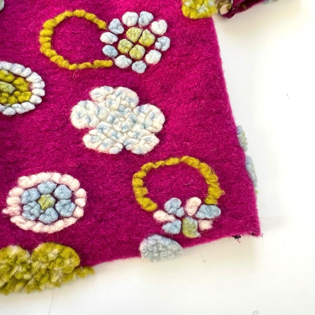 イタリア製　ウールコート　花柄　パープル　マルチカラー　フード付き