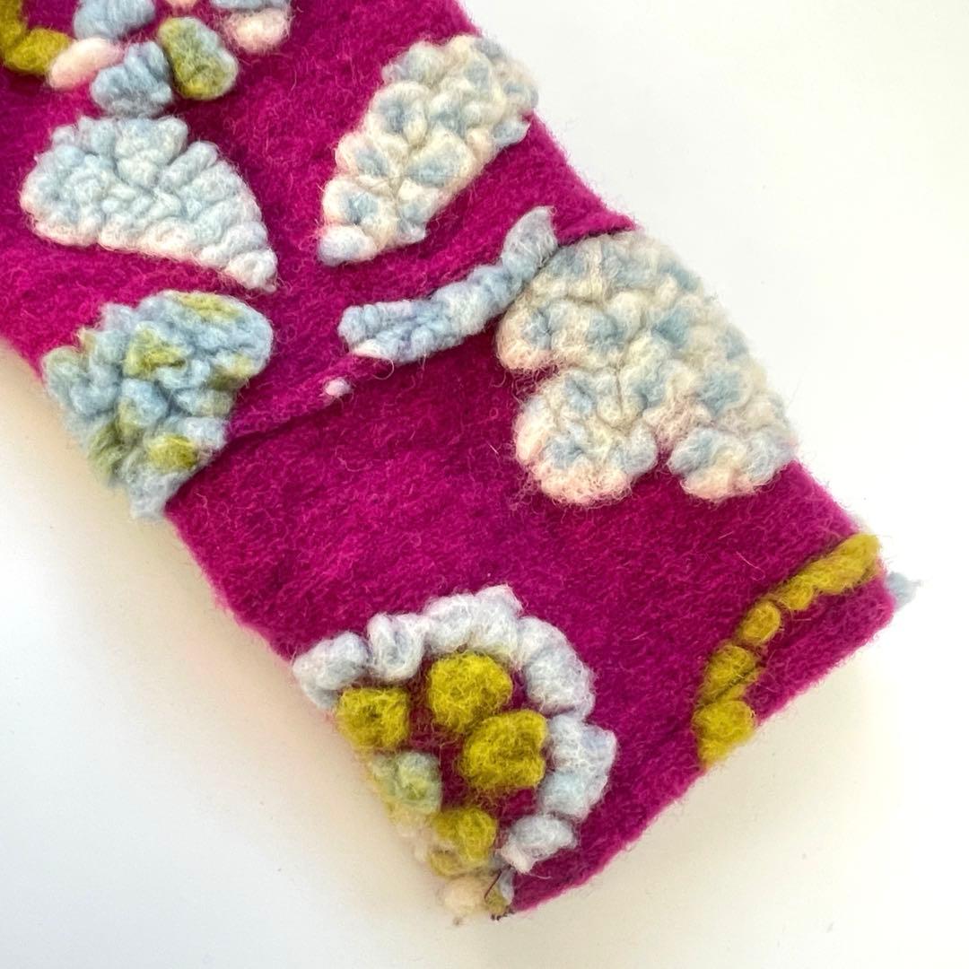 イタリア製　ウールコート　花柄　パープル　マルチカラー　フード付き