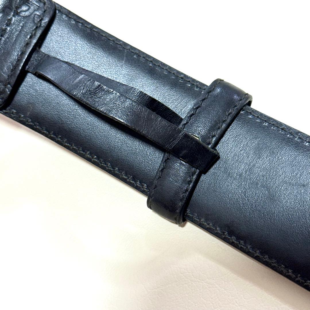 GUCCI インターロッキング シマレザーベルト GG柄 ゴールド金具 ブラック