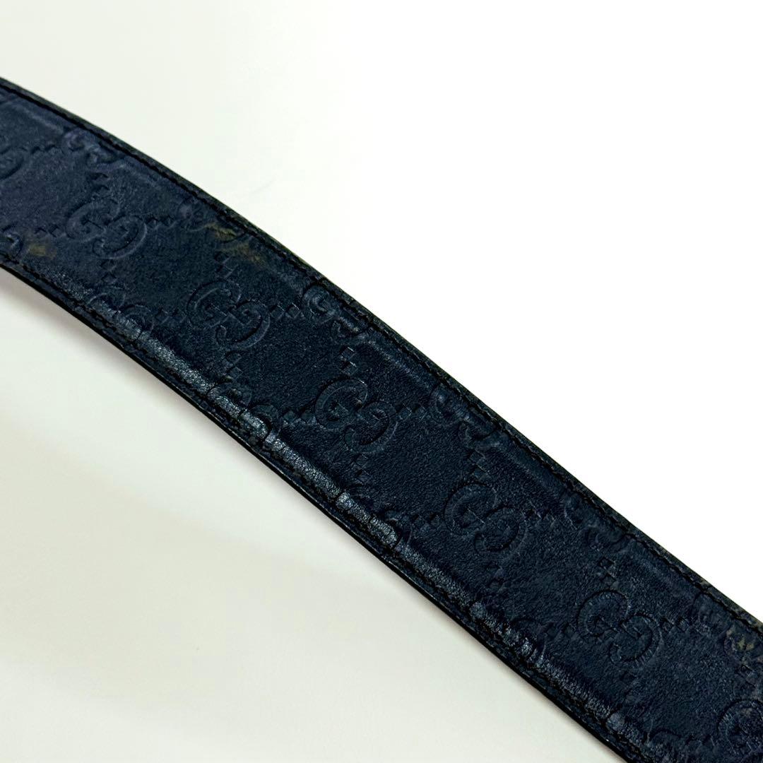 GUCCI インターロッキング シマレザーベルト GG柄 ゴールド金具 ブラック