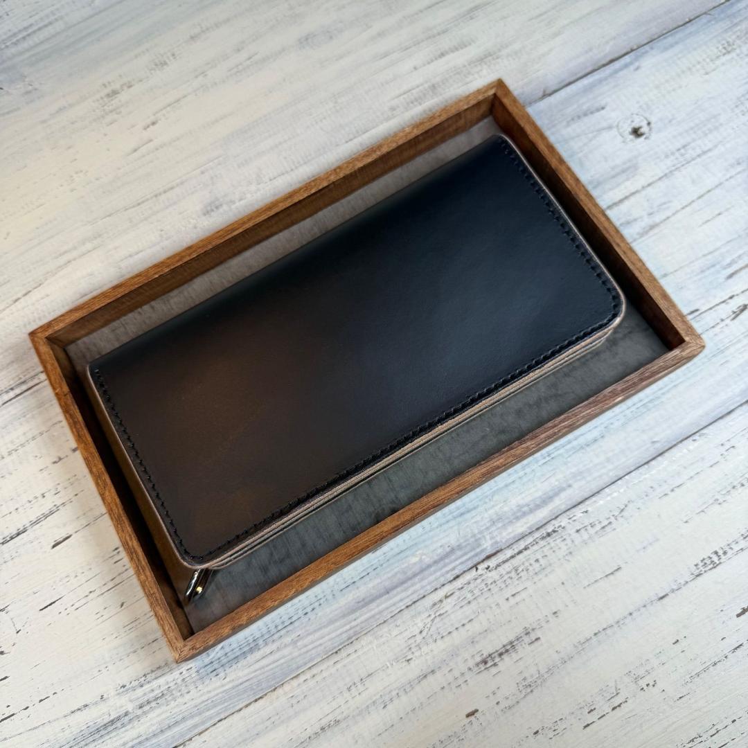 【トラッカーウォレット ロング 3層】 ブラック 姫路レザー シルバー YKK