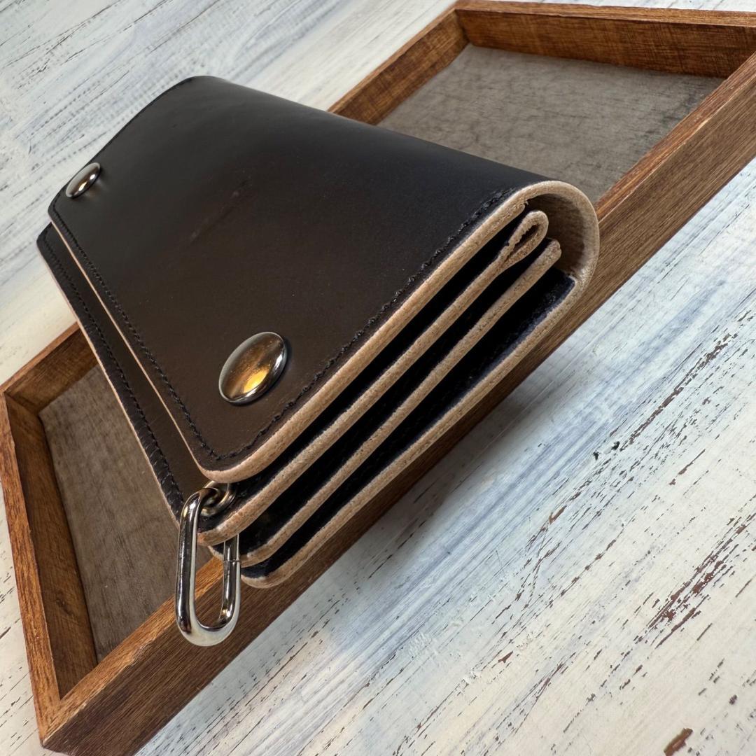 【トラッカーウォレット ロング 3層】 ブラック 姫路レザー シルバー YKK