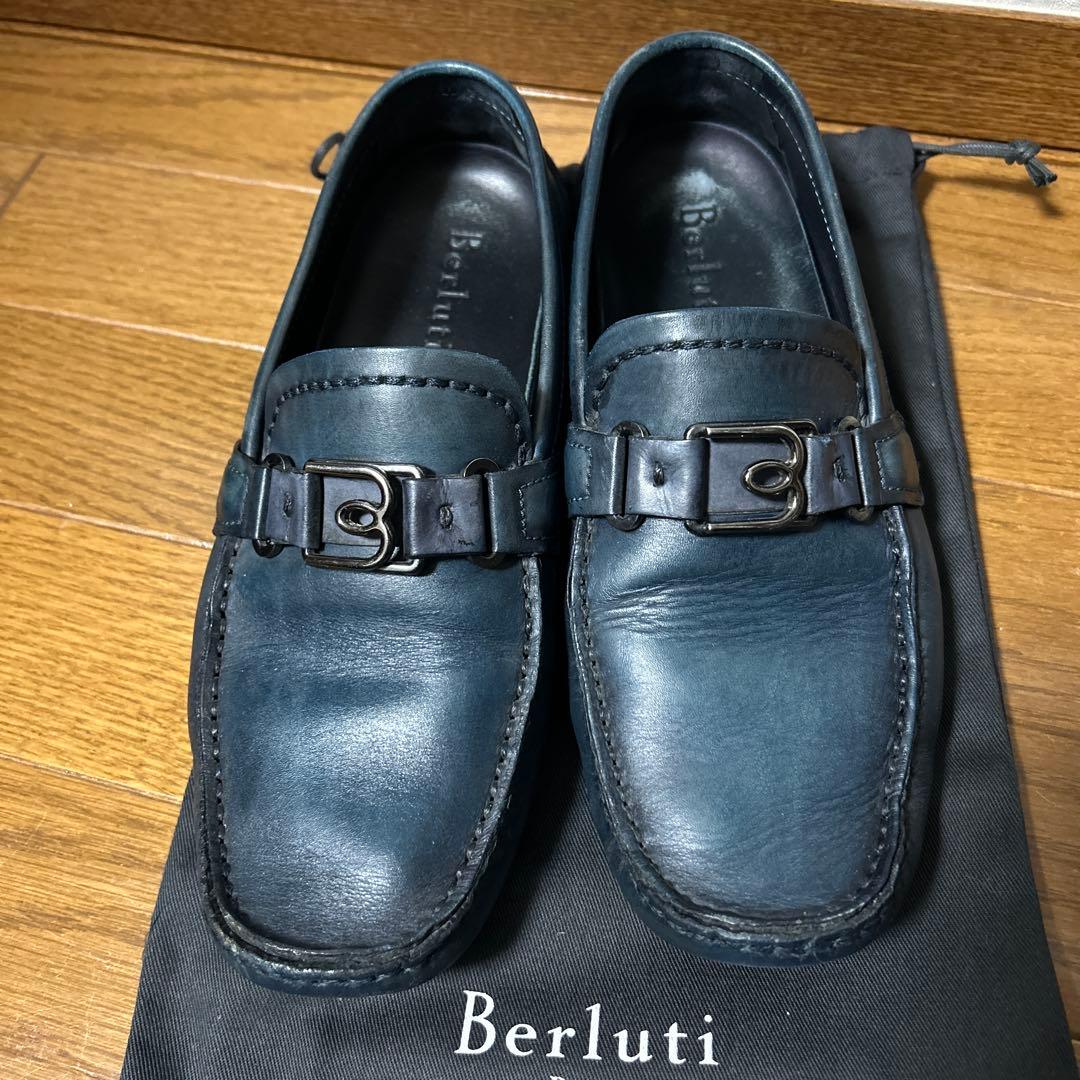 Berluti ネイビー レザー ローファー 保存袋付き
