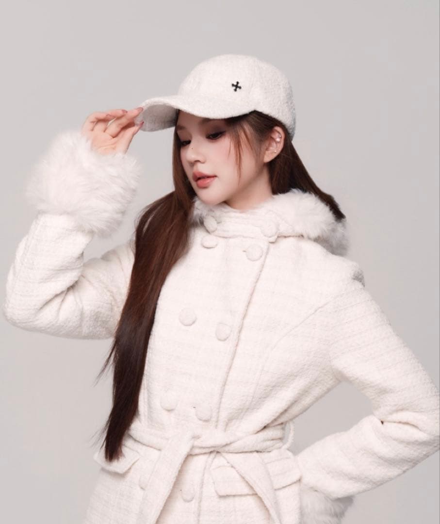 帽子 andwang Tweed Classical Logo Cap white