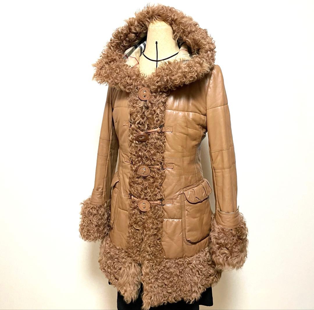 極美品✨バーバリーブルーレーベル ラムレザーコート羊革 チキャンラムファー M